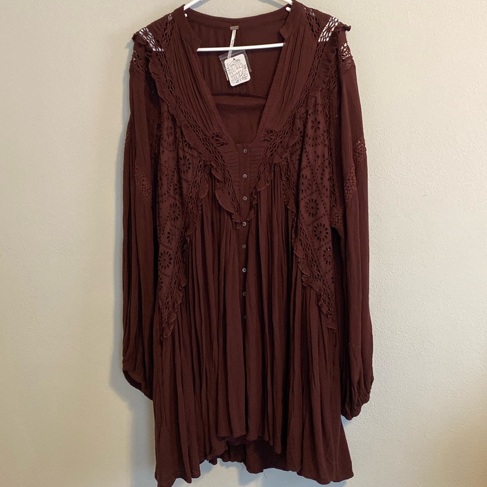 NWT Free People burgundy boho dress L